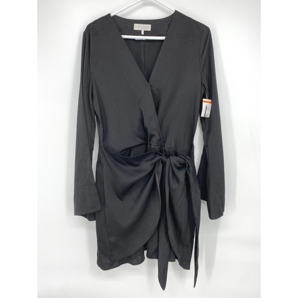 Wayf Dresses & Skirts - WAYF Wrap Dress Black Long Sleeve Tie Waist Mini Dress Women's